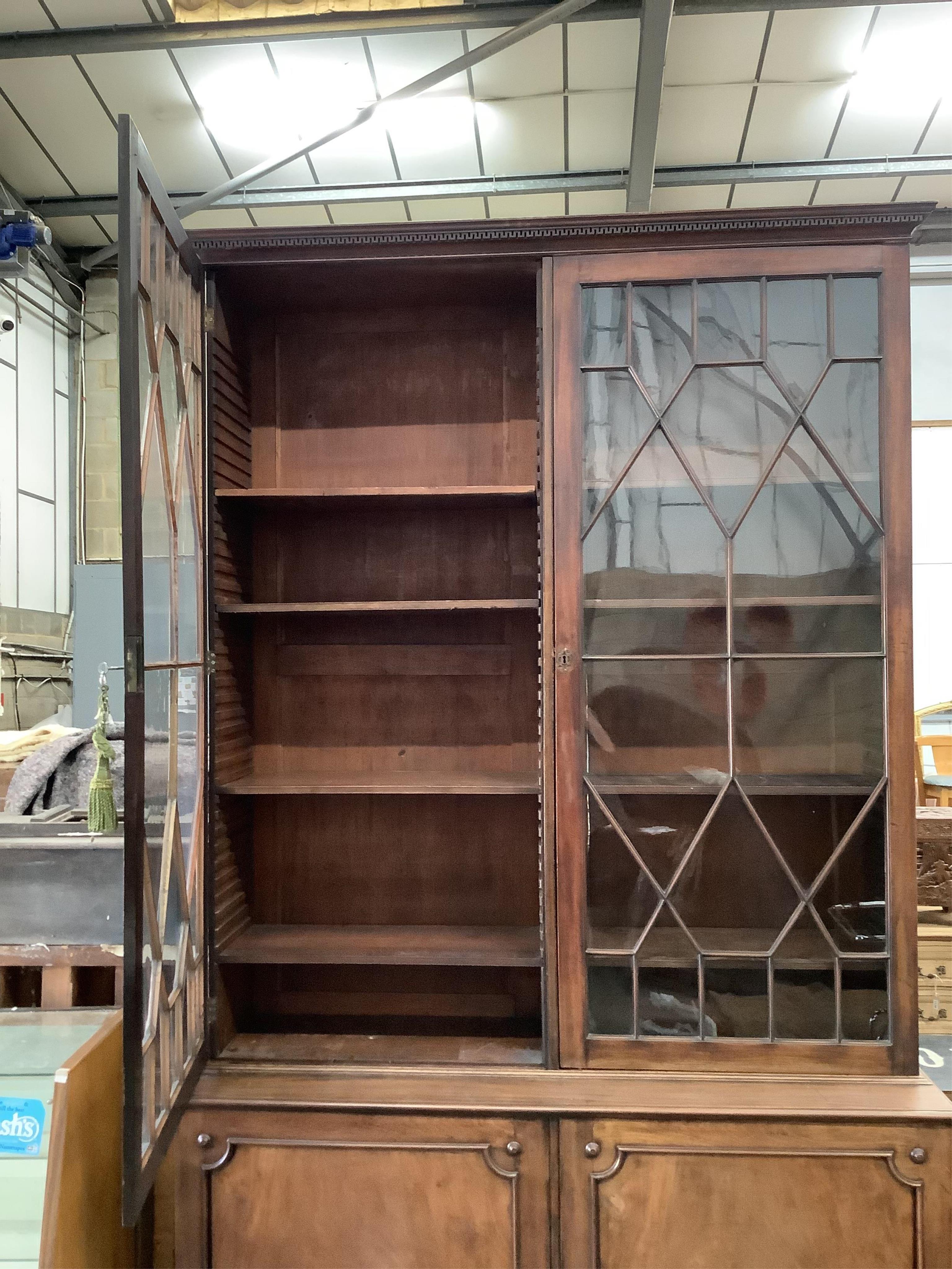 A George III mahogany library bookcase, width 160cm, depth 52cm, height 271cm. Condition - fair